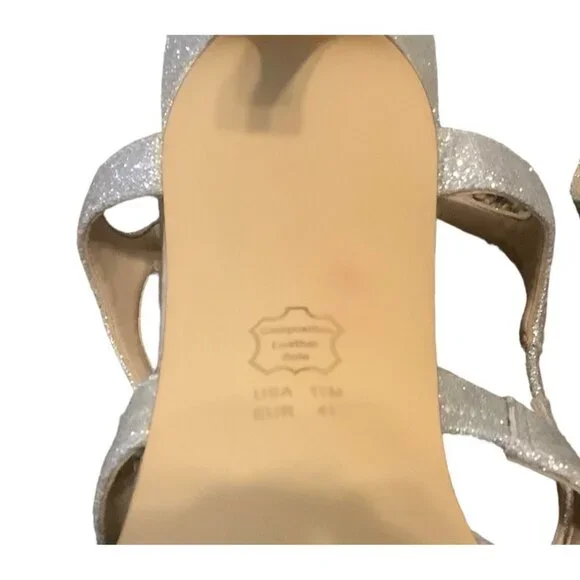 Nina Cianna Platino Glitter Pumps Women 11‎ Silver Strappy Pointed Toe Leather - Picture 7 of 9
